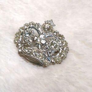 Vintage Silvertone and Clear Rhinestone Crown Brooches